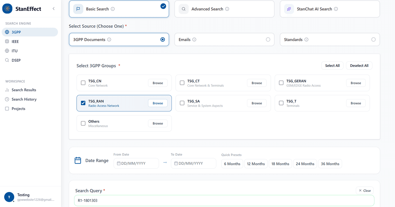 Basic Search in the StanEffect platform