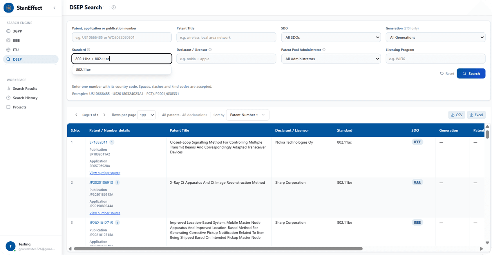 Declared standard-essential patents search and intelligence