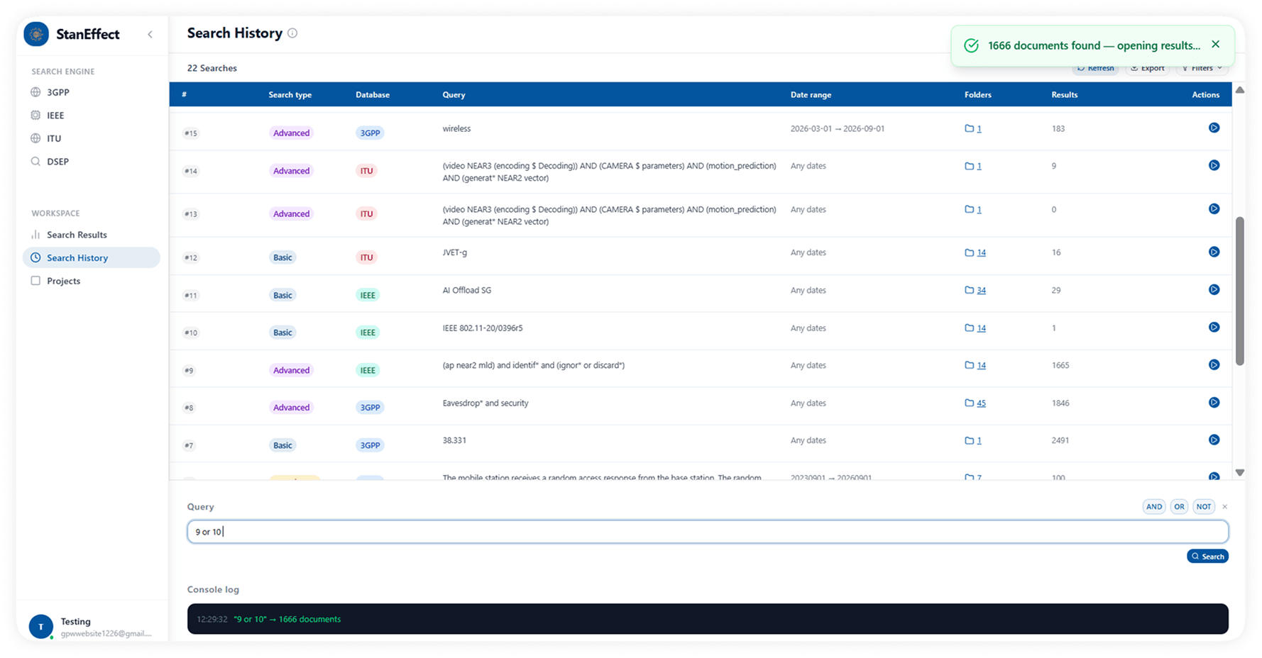 Search history and project organization