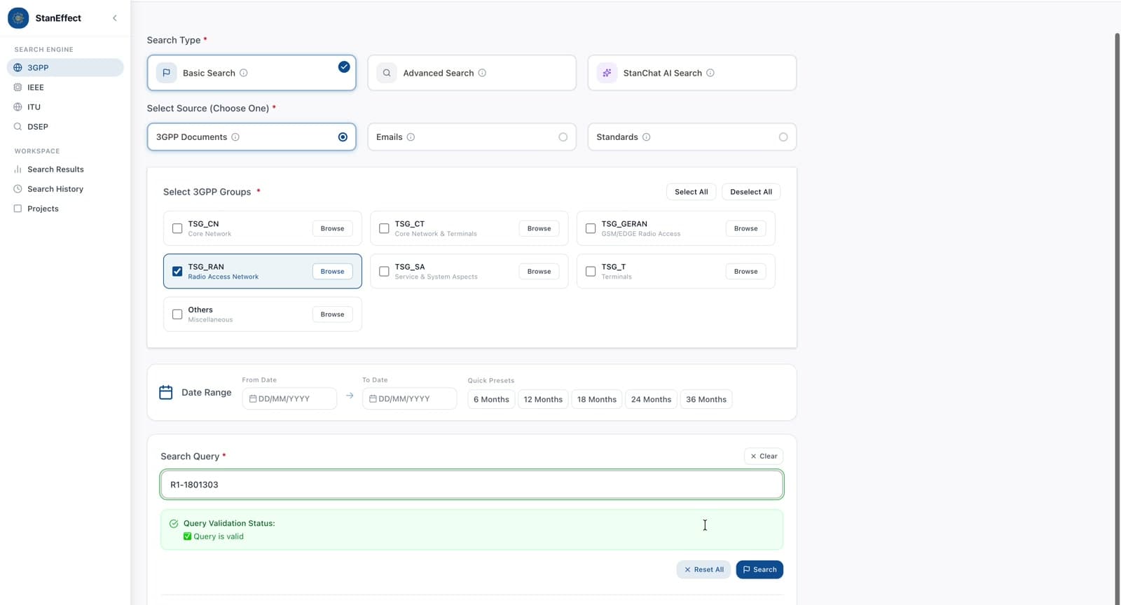 Basic Search in the StanEffect platform