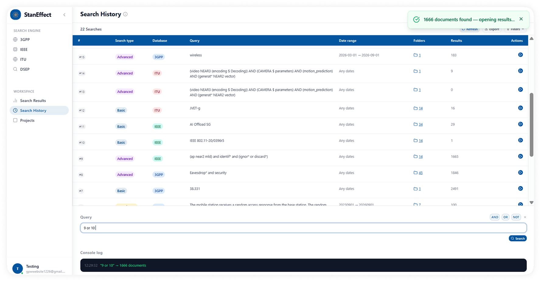 Search history and query combinations